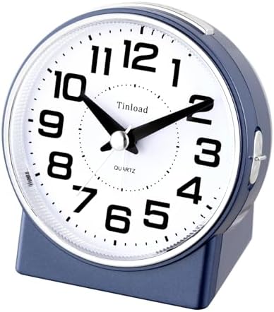 Tinload 4.3" No Ticking Analog Alarm Clock,Silent Readable for Seniors,Easy to Set,Gradual Rise Alarm,Big Numbers,On/Off Switch on Side,Gentle Wake,Snooze,Lighted on Demand,Battery Operated,Blue - Image 4