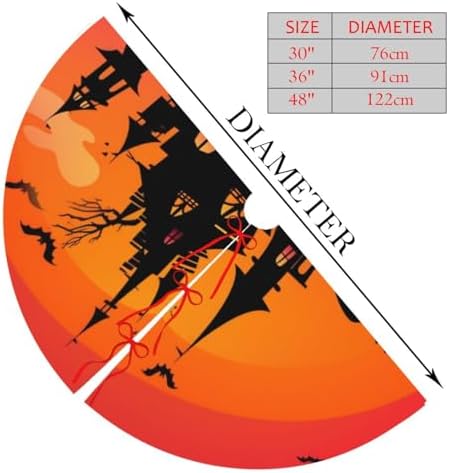 Christmas Tree Skirt, Happy Halloween Witch Castle Moon Xmas Large Tree Mat, New Year Festive Holiday Party Decorations 30" inches - Image 2