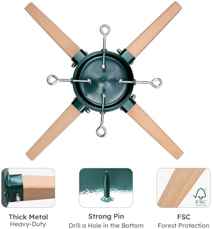 HarcoHome Christmas Tree Stand for Live Tree 8ft, Metal and Beech Hardwood Christmas Tree Holder with Spike for Fresh Tree, Tree Base for Real Tree, Arch Design, Seasonal Decor (Green) - Image 4