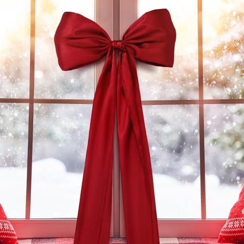 Daifunli 20 x 47 Inches Giant Satin Bow Christmas Tree Topper,Wine Red - Image 3