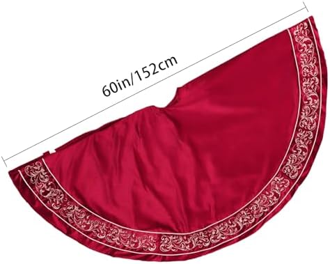 Christmas Tree Skirt 60 inch, Red Luxury Velvet Plush Faux Fur Extra Large Skirts with Golden Embroidered Vintage Pattern, Classic Retro Christmas Tree Decorations Gifts - Image 2