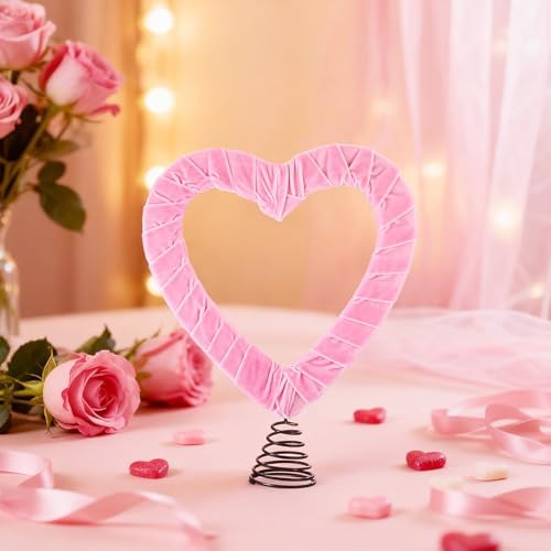 11.8 Inch Valentines Large Velvet Tree Topper Pink Heart Tree Topper for Valentine Treetop Pink Heart Romantic Decorations for Home Wedding Holiday Party Supplies Gift - Image 4