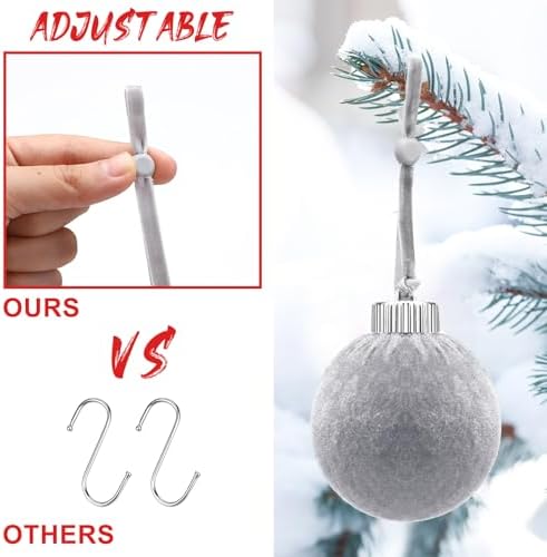 Daifunli 100 Pcs Christmas Velvet Ornament Strings Adjustable Ornament Hooks Non Slip Hangers Hooks Tree for Christmas Tree Decorations(Red,Green,Brown,Khaki,Grey) - Image 3