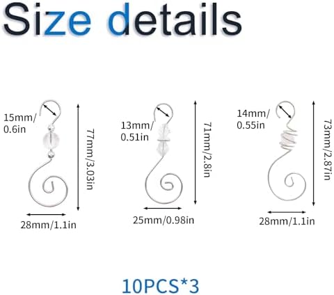 INCREWAY Ornament Hooks, 30 PCS 3 Style Silver S-Shaped Hangers Hook Swirl Christmas Tree Hanger Metal Hooks with Crystal Beaded - Image 2