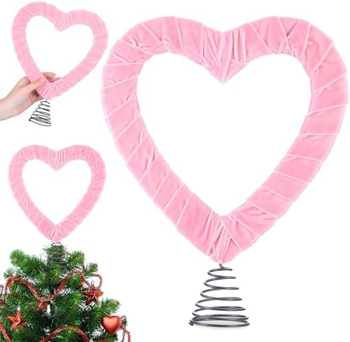 11.8 Inch Valentines Large Velvet Tree Topper Pink Heart Tree Topper for Valentine Treetop Pink Heart Romantic Decorations for Home Wedding Holiday Party Supplies Gift by Relaxgiant