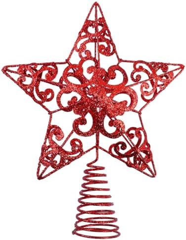 Aneco 10 Inches Metal Glittered Christmas Tree Topper Star Treetop Decoration for Christmas Home Decor, Red by Aneco