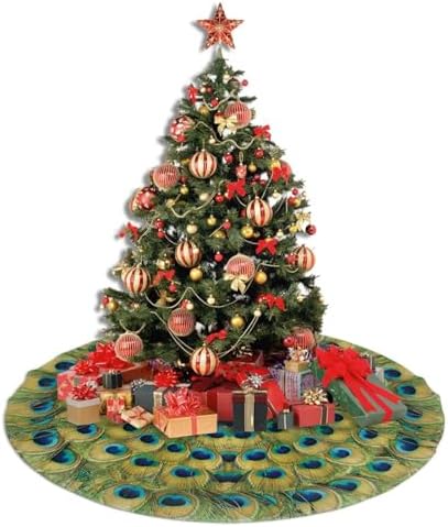 Peacock Feathers Circle Christmas Tree Skirt 48" for Xmas Halloween New Year Holiday Party Home Tree Mat Decor Ornaments Decoration - Image 5