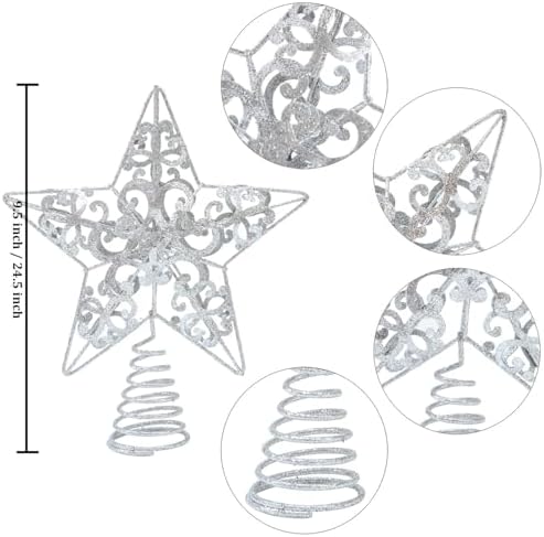 Aneco 10 Inches Christmas Treetop Star Metal Glittered Christmas Tree Topper Xmas Tree Decoration Topper for Christmas Holiday Home Office School Mall Decor, Silver - Image 3