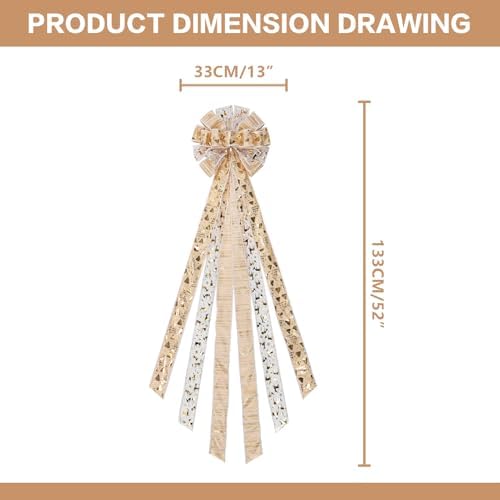 Gold/Yellow Christmas Tree Topper Bow for Xmas Tree Decorations - Image 2
