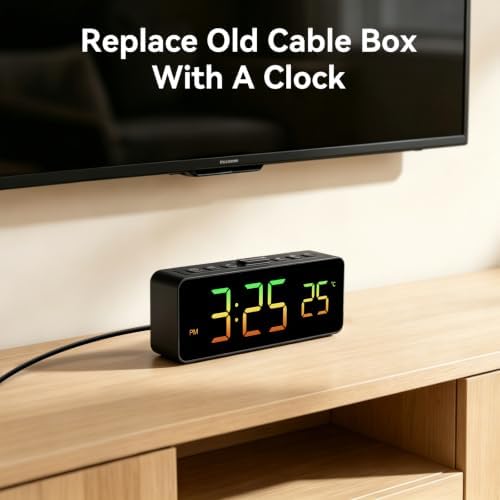 Netzu 2-in-1 Digital Alarm Clocks for Living Room Bedroom | Small Clock with Temperature & Time Display - RGB Display, 4 Levels & off Birghtness, 3 Volumes, Plug-in Use, Compact, Snooze - Image 2