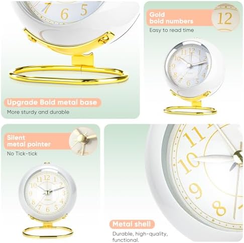 Analog Alarm Clocks,Retro Backlight Cute Simple design Small desk Clock With Night Light,Silent Non-Ticking,Battery Powered,For Kids,teens,Bedroom,travel,kitchen,Bedside Desk decor. (Bright White) - Image 4