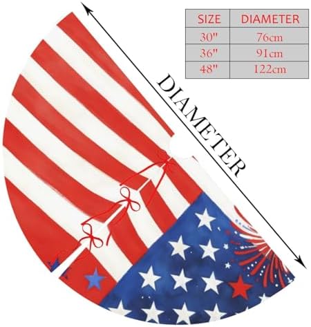 Christmas Tree Skirt, American Flag Firework Patriotic Memorial Day Xmas Large Tree Mat, New Year Festive Holiday Party Decorations 36" inches - Image 2