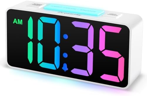 DreamSky Small Digital Alarm Clock with Night Light for Kids Bedroom | RGB Desk Clock with Large Numbers for Teens Boys, Brightness Dimmer, Adjustable Alarm Volume, USB Port, USB-C Adapter Powered by DreamSky