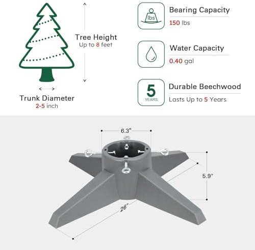 HarcoHome Christmas Tree Stand for Live Tree, Fits up to 8ft Real Tree, Sturdy Christmas Tree Holder with Spike for Real Tree, Xmas Tree Base Stand (Grey) - Image 3
