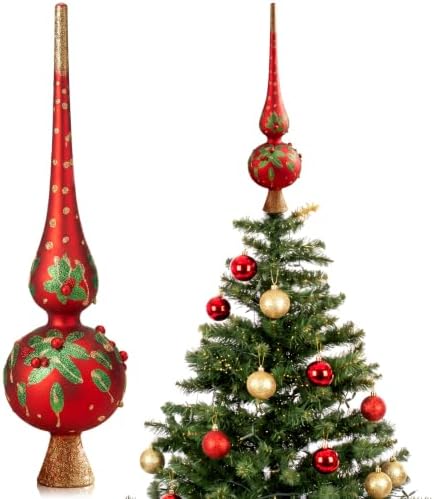 Gejoy Mercury Glass Christmas Finials Tree Topper Poinsettia Red Ornaments by Unknown