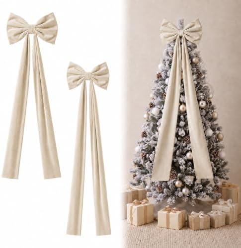 Knitgrip 2 Pack 20x71 in Christmas Large Velvet Bows, Beige by Knitgrip