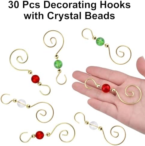 INCREWAY 30 Pcs Golden Wire Ornament Hooks, S-Shaped Christmas Tree Hanger Hooks Metal Decoration Hooks with 3-Color Round Crystal Beads for Party, Home Decor - Image 4