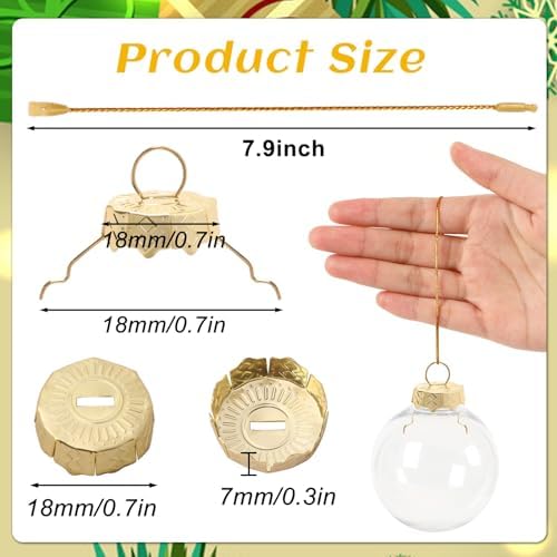 200 Sets 18 mm Gold Christmas Ornament Caps and Hangers String - Image 2