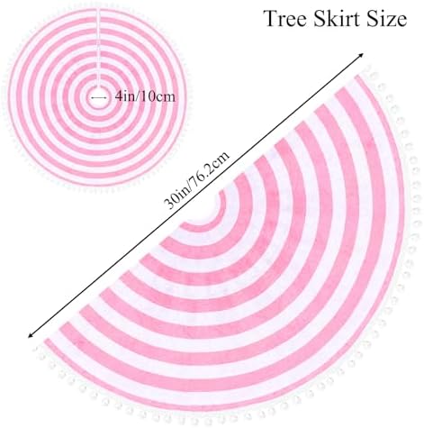 30 Inch Pink and White Christmas Tree Skirt with Pom Poms - Image 5