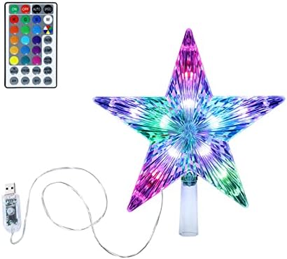 Christmas Tree Topper USB Powered 9.5inch LED 20 Light Modes Color Changing Multicolour with Versatile Remote Controller Christmas Star Tree Topper for Xmas Holiday Ornament or Home Decor - Image 2