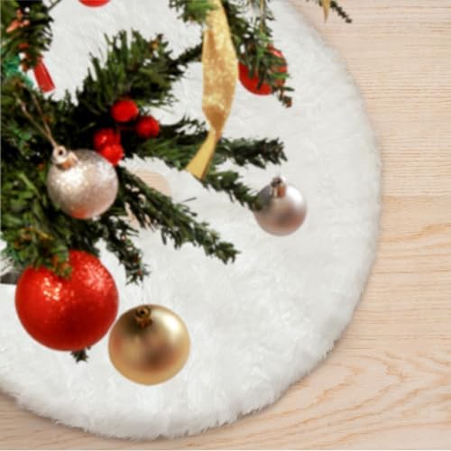 Christmas Tree Skirt 24 inch Red Faux Fur Soft Fluffy Ornaments Xmas Tree Skirts for Xmas Tree Ornaments and Party Holiday Decorations (White Plush, 24 inches) - Image 3