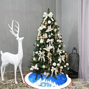 48 Inches Blue Christmas Tree Skirt Rustic Thick Xmas Tree Skirt with Snowflake Winter Happy New Year Decoration for Home Holiday Party - Image 3