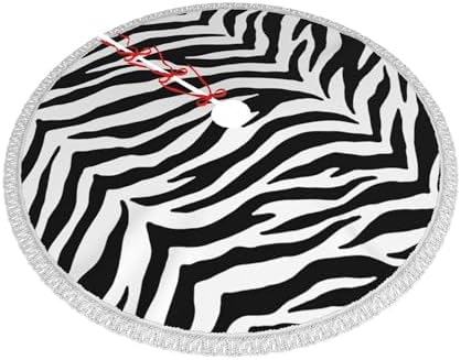 Christmas Tree Skirt 48" Inch Black and White Zebra Print Xmas Tree Skirt Mat with White Tassel for Party Holiday, Tree Skirt Christmas Decorations - Image 2