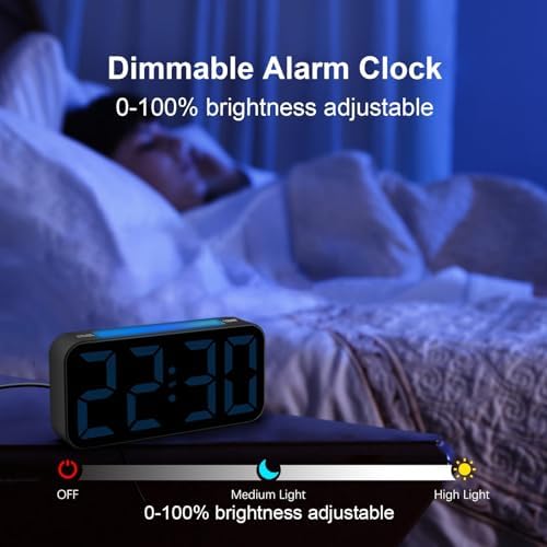 Topski Loud Alarm Clocks for Bedrooms Heavy Sleepers, Digital Bedside Clock | Plug-in, RGB Night Light, Large Display, Dual Alarm, Snooze, Dimmable, 3 Volumes - Image 5