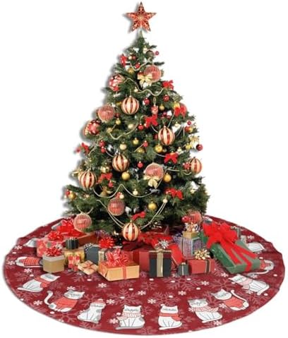 Cat Christmas Tree Skirt Funny Tree Mat for Farmhouse Xmas Holiday Party Decorations Indoor Outdoor 36 Inch - Image 5