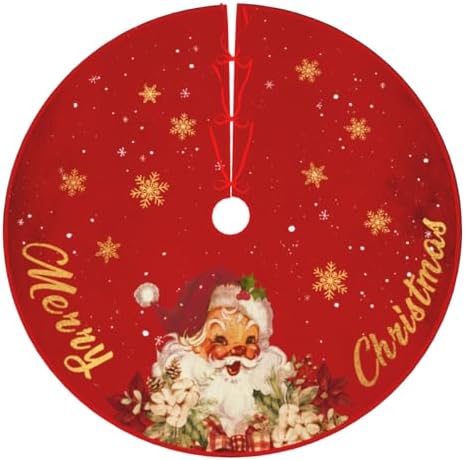 Christmas Tree Skirt Red and Gold Christmas Decorations - Xmas Tree Skirt Mat with Santa Claus Snowflake Pattern for Indoor Outdoor Merry Christmas Holiday Party Decor Inches (48inch) - Image 2