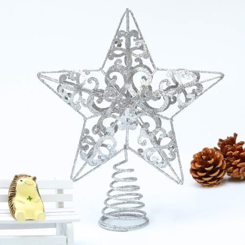 Aneco 10 Inches Christmas Treetop Star Metal Glittered Christmas Tree Topper Xmas Tree Decoration Topper for Christmas Holiday Home Office School Mall Decor, Silver - Image 7