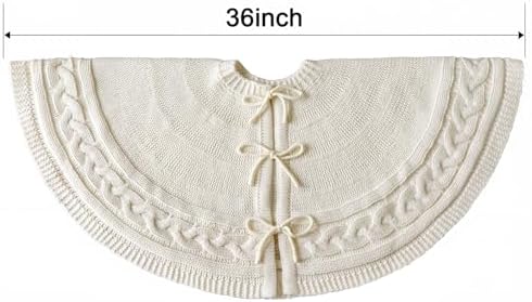 Christmas Tree Skirt 36 Inches: Braided Cable Knit Round Cream White Tree Skirt, Thick Rustic Christmas Tree Decorations Neutral Christmas Decor Christmas Tree Skirts for Xmas Home Party Supplies - Image 2