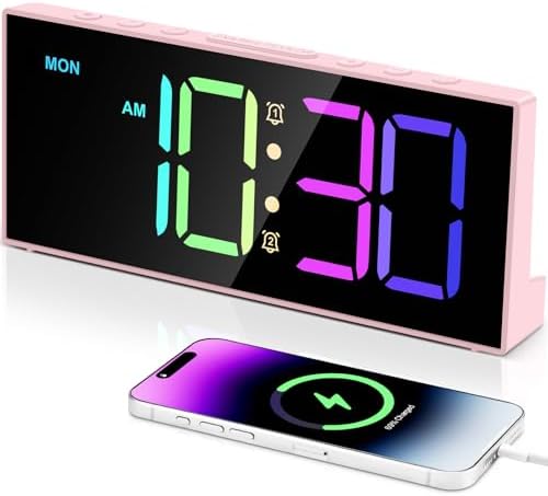 Digital Alarm Clocks,Large Big Numbers Cute clocks for Bedrooms,college dormitories,Teens,Modern D??cor Plug in Clock with USB Charger Port Adjustable 3-Levels volume,5 Dimmers,Battery Backup (Pink) by Tetino