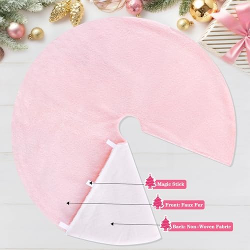 Christmas Tree Skirt 36 inch Faux Fur Pink Tree Skirt Xmas Decorations - Image 5