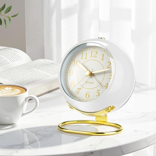 Analog Alarm Clocks,Retro Backlight Cute Simple design Small desk Clock With Night Light,Silent Non-Ticking,Battery Powered,For Kids,teens,Bedroom,travel,kitchen,Bedside Desk decor. (Bright White) - Image 2