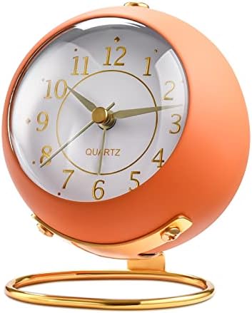 Tetino Analog Alarm Clocks,Retro Backlight Cute Simple Design Small Desk Clock with Night Light,Silent Non-Ticking,Battery Powered,for Kids,Bedroom,Travel,Kitchen,Bedside Desktop. (Orange) by Tetino