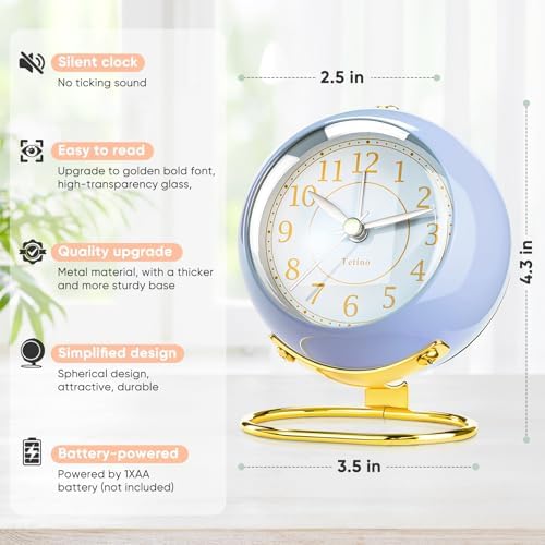 Analog Alarm Clocks,Retro Backlight Cute Simple design Small desk Clock With Night Light,Silent Non-Ticking,Battery Powered,For Kids,teens,Bedroom,travel,kitchen,Bedside Desk decor. (Retro Blue) - Image 5