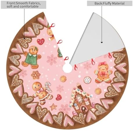 Candy Gingerbread Man Christmas Tree Skirt - Plush Polyester Mat Resistant with 3 Red Ties for Xmas, Halloween Decorations, Party Decor 30" - Image 3