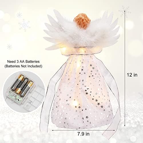 PEEKI Christmas Tree Topper, 12" Angel Treetop with Lights and Remote Control Timer, Christmas Tree Decoration for Holiday Ornament and Home Decor, Ivory and Sliver - Image 5