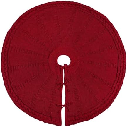 48 inch Christmas Tree Skirt: Braided Cable Knit Tree Skirt for 7.5ft Tree, Wine Red Tree Skirt, Vintage Tree Skirts, Rustic Farmhouse Christmas Decorations - Image 6