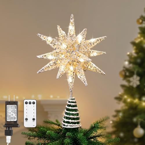 Lewondr Christmas Tree Topper, Plug 3D Starburst Lighted Star Tree Topper by Lewondr