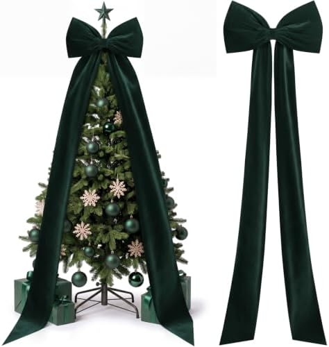 Knitgrip Extra Large Velvet Christmas Tree Topper Bow, Green, 118 Inch by Knitgrip