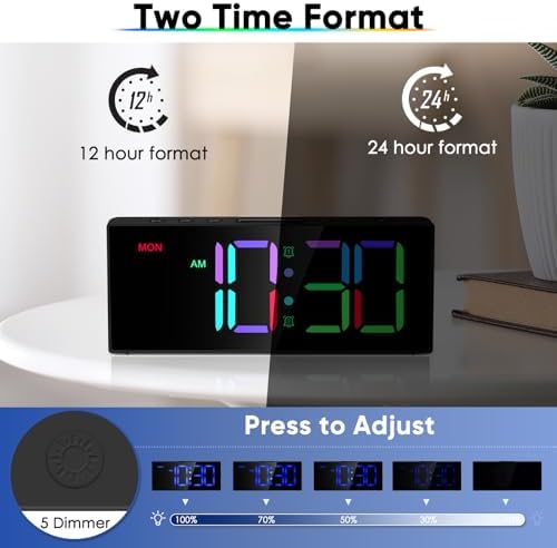 Tetino Alarm Clock for Heavy Sleepers, Digital Clocks with Adjustable Volume Brightness,Snooze,Battery Backup, Large Numbers Display RGB Colorful Changing Clock for Bedrooms,Office Living Rooms - Image 5