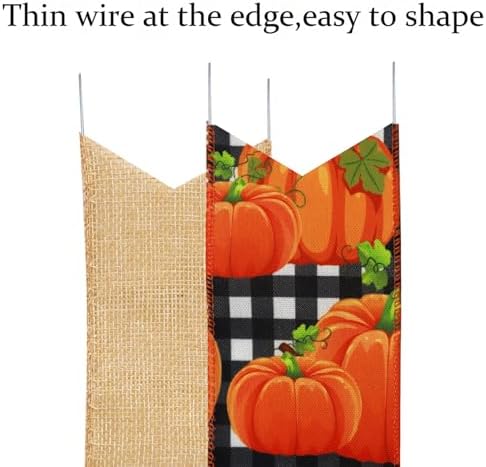2 Pcs Fall Bows for Wreaths Decorations,Fall Tree Topper Bow,Thanksgiving Bow with Orange Pumpkin Buffalo Plaid Burlap for Halloween Autumn Home Front Door Outdoor - Image 3