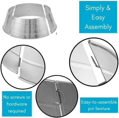 BIRDROCK HOME 4-Panel Christmas Tree Collar - Metal Holiday Skirt Decor - Water Base Protection from Pets (Silver) - Image 7