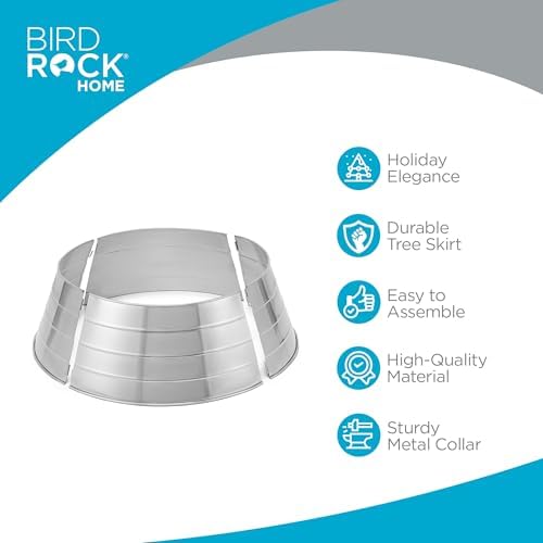 BIRDROCK HOME 4-Panel Christmas Tree Collar - Metal Holiday Skirt Decor - Water Base Protection from Pets (Silver) - Image 2