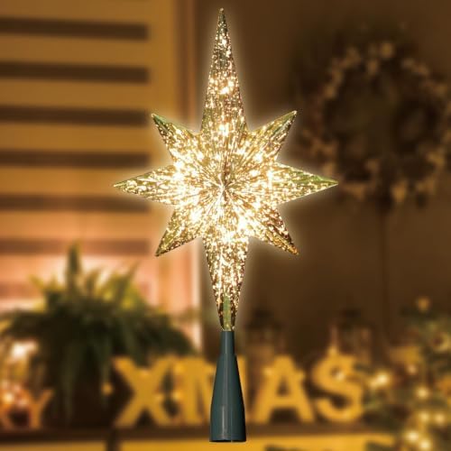 LAMPHOME 10LED Golden Bethlehem Star Tree Topper, Shiny Light Up Gold Star Treetop, Festive Christmas Tree Top Ornament for Xmas Holiday Indoor Party Home Decoration by ULL