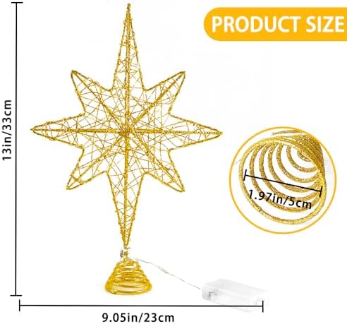 DULEFUN Christmas Tree Topper Lighted 13.5?€? Gold Star Tree Toppers with 20 LED Lights Christmas Tree Top Ornament for New Year Holiday Home Office Indoor Decorations - Image 3