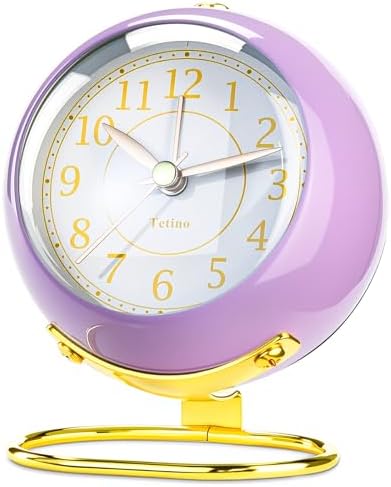 Tetino Analog Alarm Clocks,Retro Backlight Cute Simple Design Small Desk Clock with Night Light,Silent Non-Ticking,Battery Powered,for Kids,Teens,Bedroom,Travel,Kitchen,Bedside Desk Decor. (Purple) by Tetino