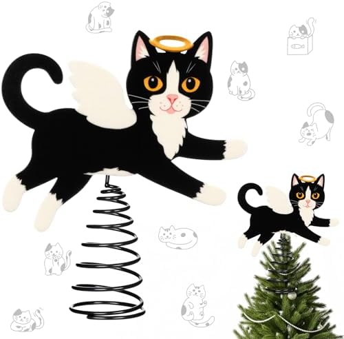 Soulchen Christmas Tree Topper Metal Black Angel Cat by Soulchen